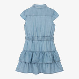 Guess-Голубое платье из шамбре с цветами для девочек | Childrensalon Outlet