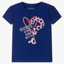 Guess-Girls Blue Cotton T-Shirt | Childrensalon Outlet