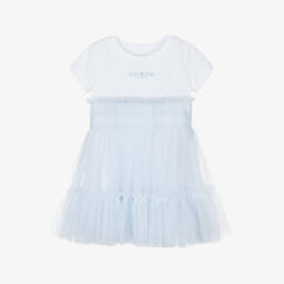 Guess-فستان بناتي أزرق من القطن والتول الفاخر | Childrensalon Outlet