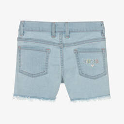 Guess-Girls Blue Denim Embroidered Logo Shorts | Childrensalon Outlet
