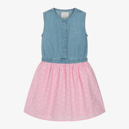 Guess-Girls Blue Denim & Pink Broderie Dress | Childrensalon Outlet