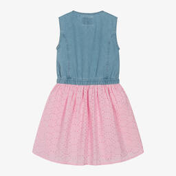 Guess-Girls Blue Denim & Pink Broderie Dress | Childrensalon Outlet