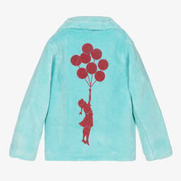 Guess-Голубая куртка из искусственного меха с граффити Бэнкси | Childrensalon Outlet