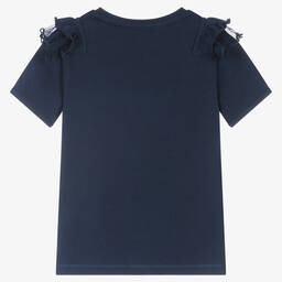 Guess-Girls Blue Floral Sequin T-Shirt | Childrensalon Outlet
