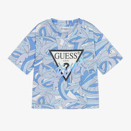 Guess-Girls Blue Icon Cotton T-Shirt | Childrensalon Outlet