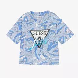 Guess-Girls Blue Icon Cotton T-Shirt | Childrensalon Outlet