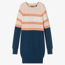 Guess-Girls Blue Knitted Logo Dress | Childrensalon Outlet