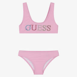 Guess-مايوه بناتي وردي لامع بشعار | Childrensalon Outlet