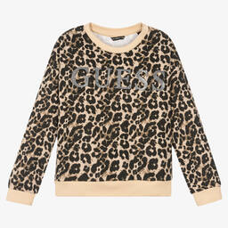 Guess-Girls Brown Leopard Sweatshirt | Childrensalon Outlet