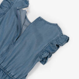 Guess-Girls Chambray Ruffled Blue Romper | Childrensalon Outlet
