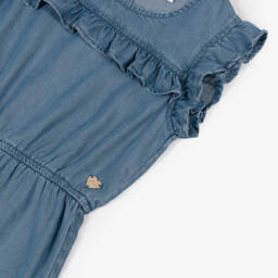 Guess-Girls Chambray Ruffled Blue Romper | Childrensalon Outlet
