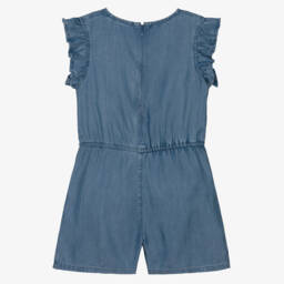 Guess-Girls Chambray Ruffled Blue Romper | Childrensalon Outlet