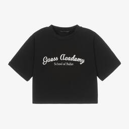 Guess-Girls Cropped Black T-Shirt | Childrensalon Outlet