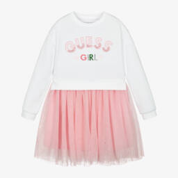 Guess-Girls Elegant Pink & White Tulle Dress | Childrensalon Outlet