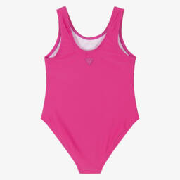 Guess-Girls Fuchsia Pink Triangle Logo Swimsuit | Childrensalon Outlet