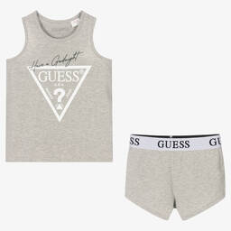 Guess-Girls Grey Logo Short Pyjamas | Childrensalon Outlet
