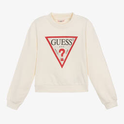 Guess-Girls Ivory Cotton Diamanté Sweatshirt | Childrensalon Outlet