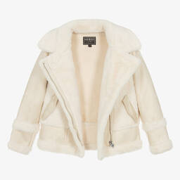 Guess-Girls Ivory Faux Suede & Faux Fur Jacket | Childrensalon Outlet