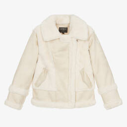 Guess-Girls Ivory Faux Suede & Faux Fur Jacket | Childrensalon Outlet