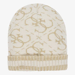 Guess-Girls Ivory & Gold Knitted 4g Hat Set | Childrensalon Outlet