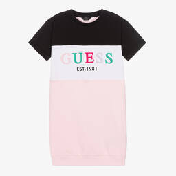 Guess-Girls Pink & Black Cotton Dress | Childrensalon Outlet