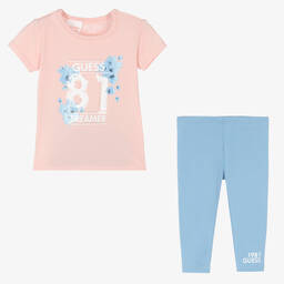 Guess-Girls Pink & Blue Leggings Set | Childrensalon Outlet