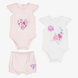 Guess-Girls Pink Cotton Babysuit Set | Childrensalon Outlet