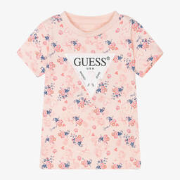 Guess-Girls Pink Cotton Floral T-Shirt | Childrensalon Outlet