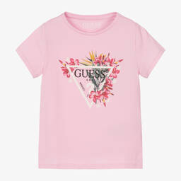 Guess-Girls Pink Floral Cotton T-Shirt | Childrensalon Outlet