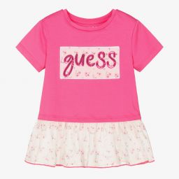 Guess-Розовая футболка в цветочек для девочек | Childrensalon Outlet