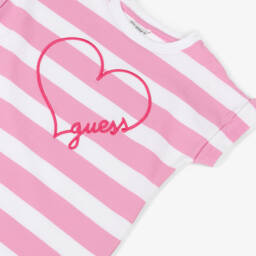 Guess-Girls Pink Heart-Emblazoned Striped Dress | Childrensalon Outlet