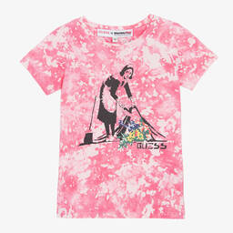 Guess-Girls Pink Tie-Dye Banksy T-Shirt | Childrensalon Outlet