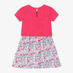 Guess-Girls Pink & White Cotton Floral Dress | Childrensalon Outlet