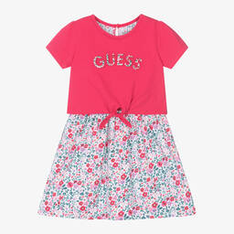 Guess-Girls Pink & White Cotton Floral Dress | Childrensalon Outlet
