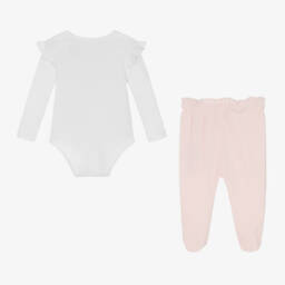 Guess-طقم أفرول قطن لون زهري وأبيض | Childrensalon Outlet