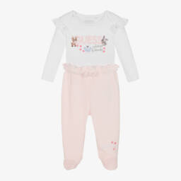 Guess-طقم أفرول قطن لون زهري وأبيض | Childrensalon Outlet