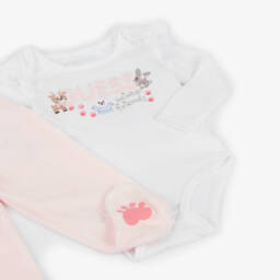 Guess-طقم أفرول قطن لون زهري وأبيض | Childrensalon Outlet