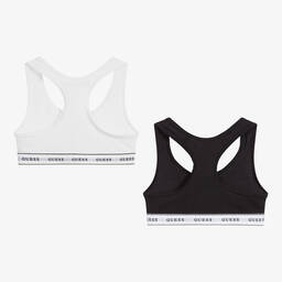 Guess-Girls White & Black Cotton Bralettes (2 Pack) | Childrensalon Outlet