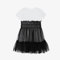 Guess-فستان بنات أبيض وأسود من التول الفاخر | Childrensalon Outlet