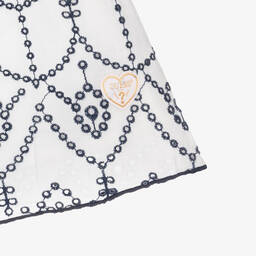Guess-Girls White & Blue Cotton Broderie Dress | Childrensalon Outlet