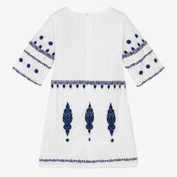 Guess-Girls White & Blue Cotton Dress | Childrensalon Outlet