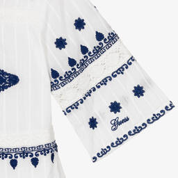 Guess-Girls White & Blue Cotton Dress | Childrensalon Outlet