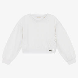 Guess-Girls White Broderie Anglaise Sweatshirt | Childrensalon Outlet