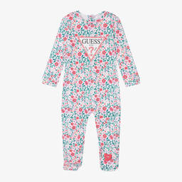 Guess-Girls White Cotton Floral Babygrow | Childrensalon Outlet