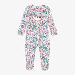 Guess-Girls White Cotton Floral Babygrow | Childrensalon Outlet