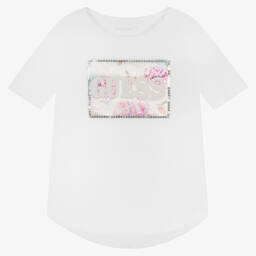 Guess-Girls White Floral Logo T-Shirt | Childrensalon Outlet