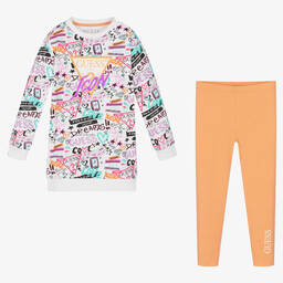 Guess-Girls White & Orange Leggings Set | Childrensalon Outlet