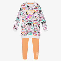 Guess-Girls White & Orange Leggings Set | Childrensalon Outlet