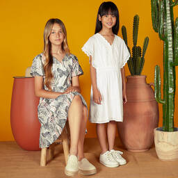 Guess-Girls White Plumeti Cotton Dress | Childrensalon Outlet