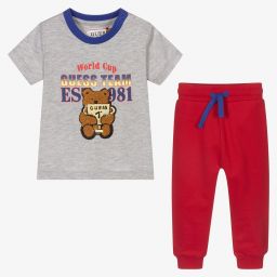 Guess-Серая футболка и красные джоггеры из хлопка | Childrensalon Outlet